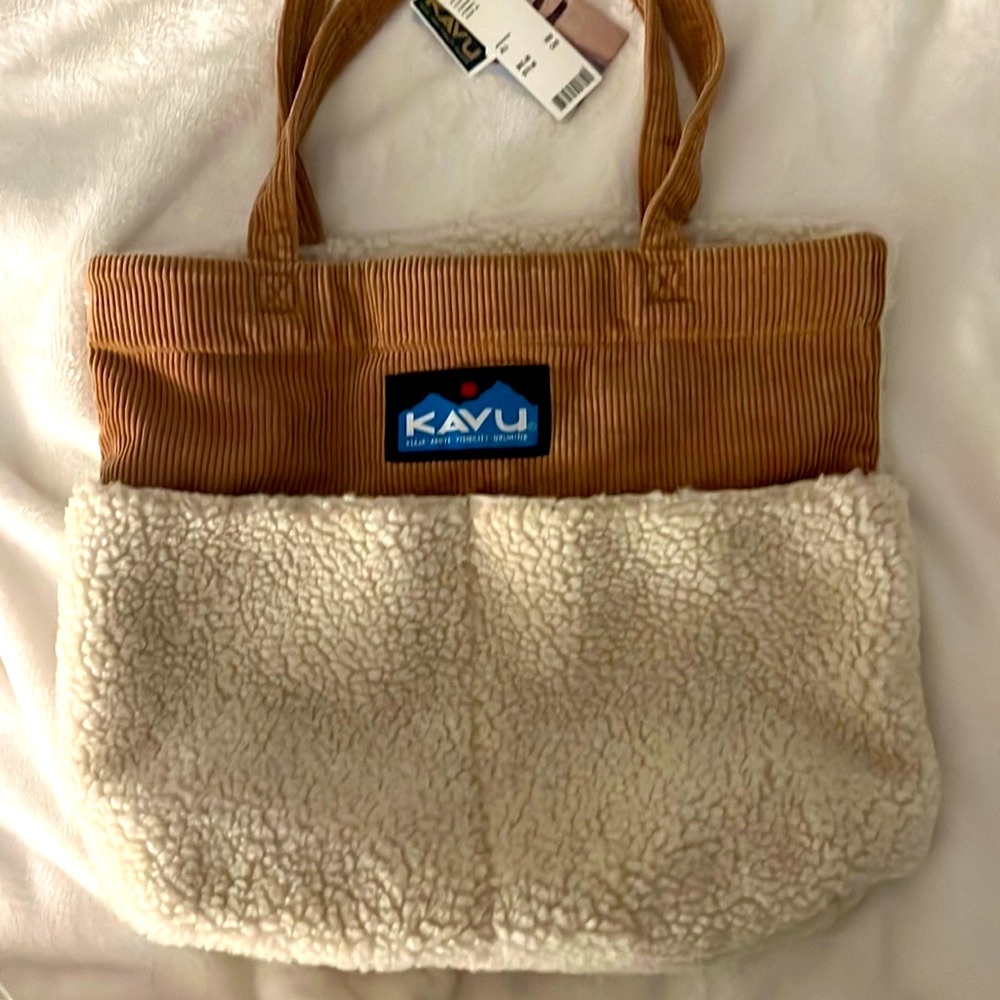 KAVU Sherpa and corduroy beige tote BNWT